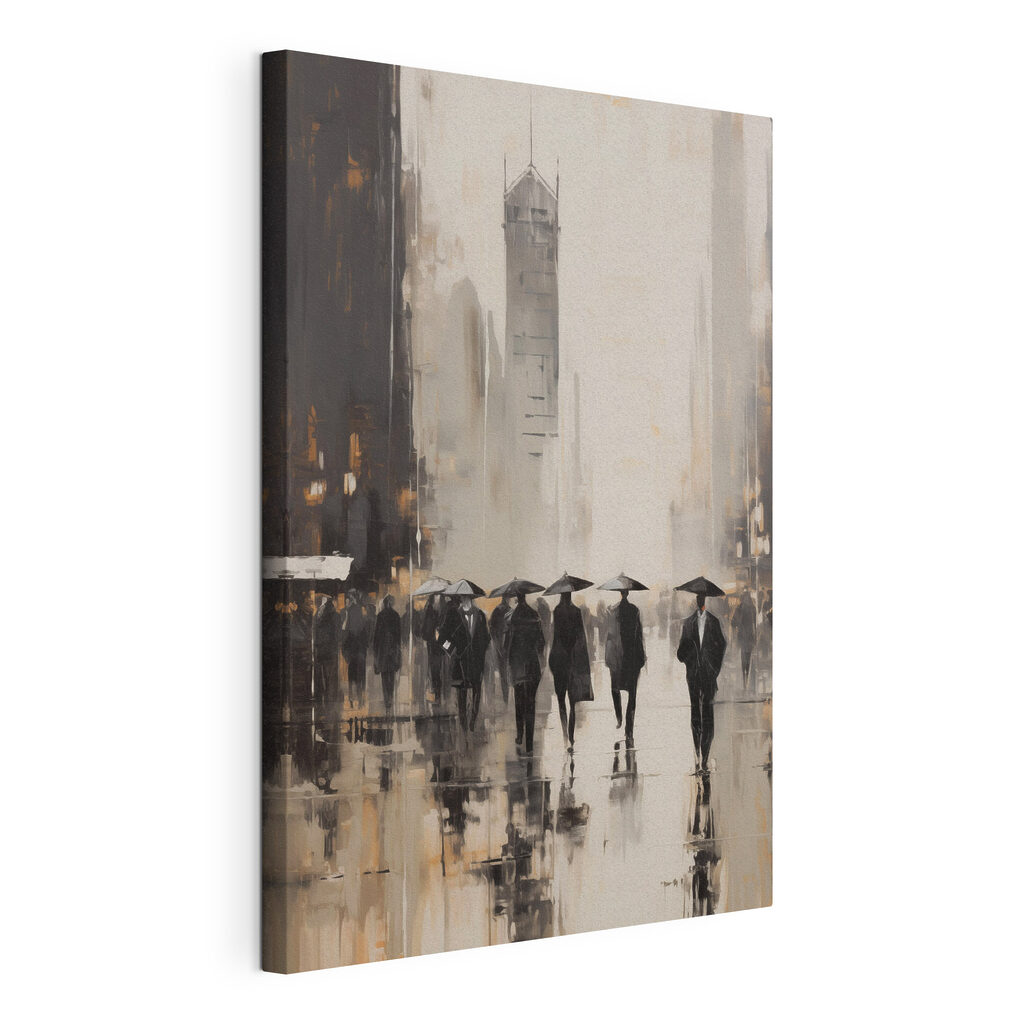 Group of people walking with umbrellas