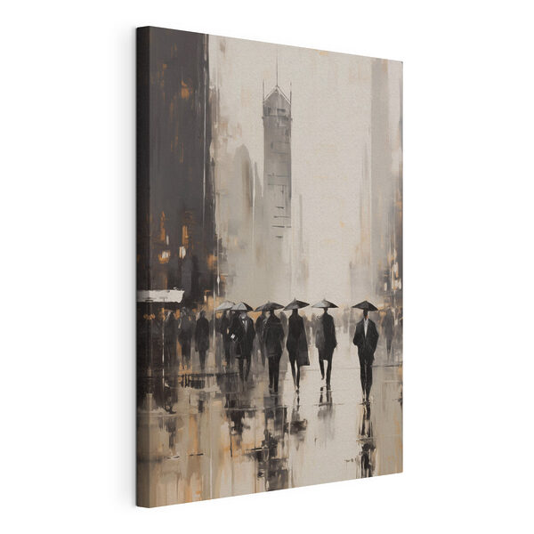 Group of people walking with umbrellas