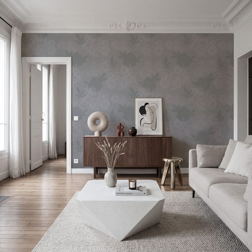 Motiv floral în nuanțe de gri și alb Motiv floral în nuanțe de gri și alb