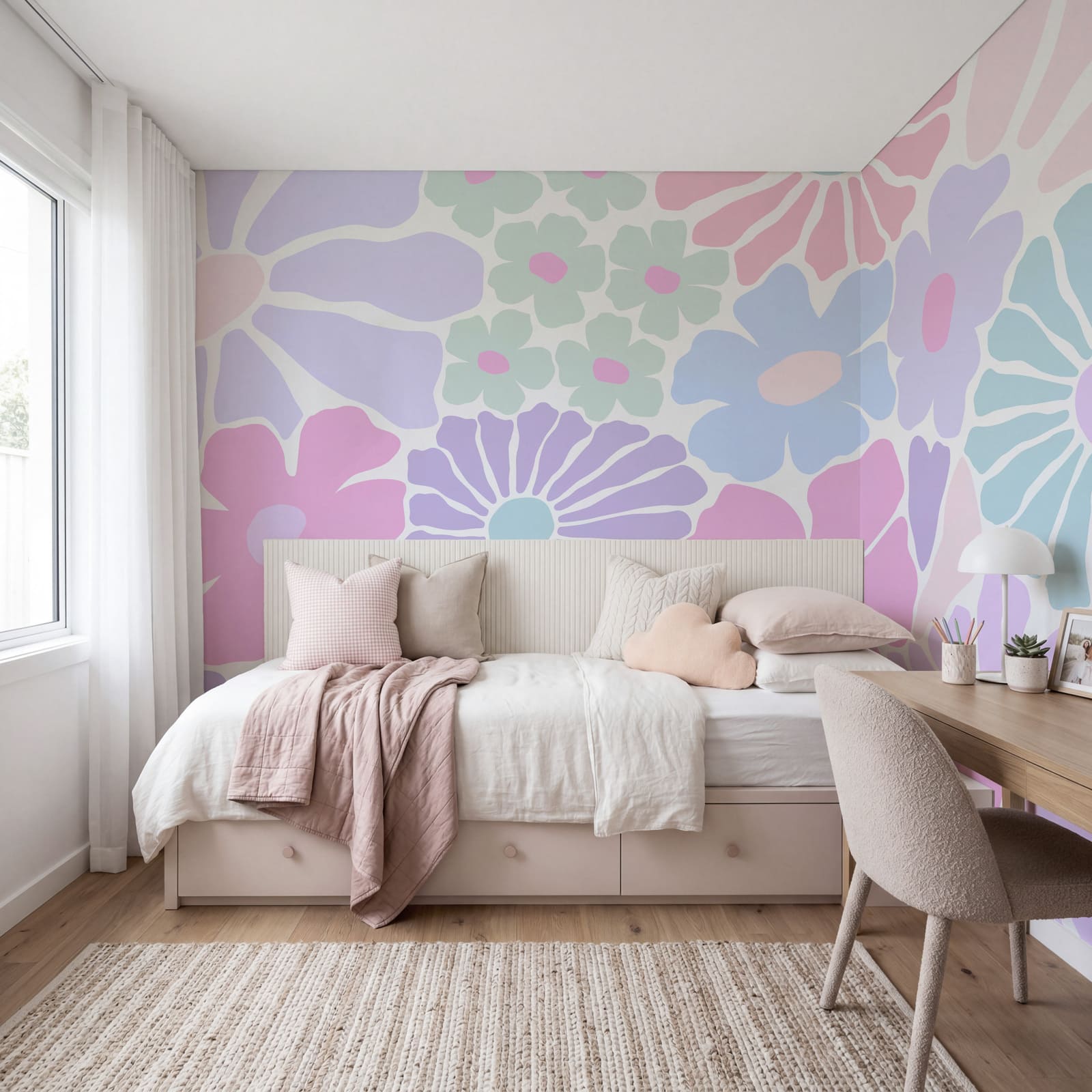 Motiv floral pe fond alb