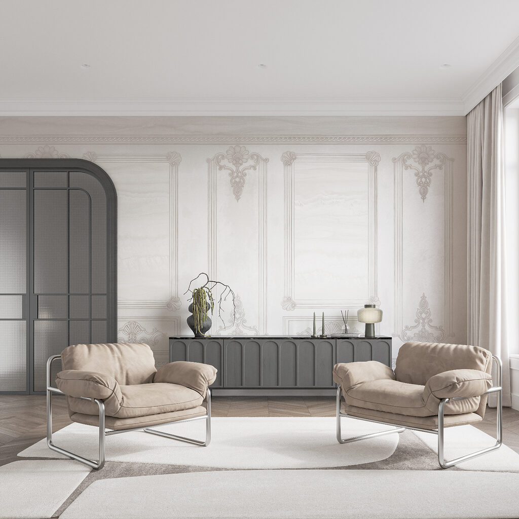 Perete alb cu motive ornamentale Perete alb cu motive ornamentale