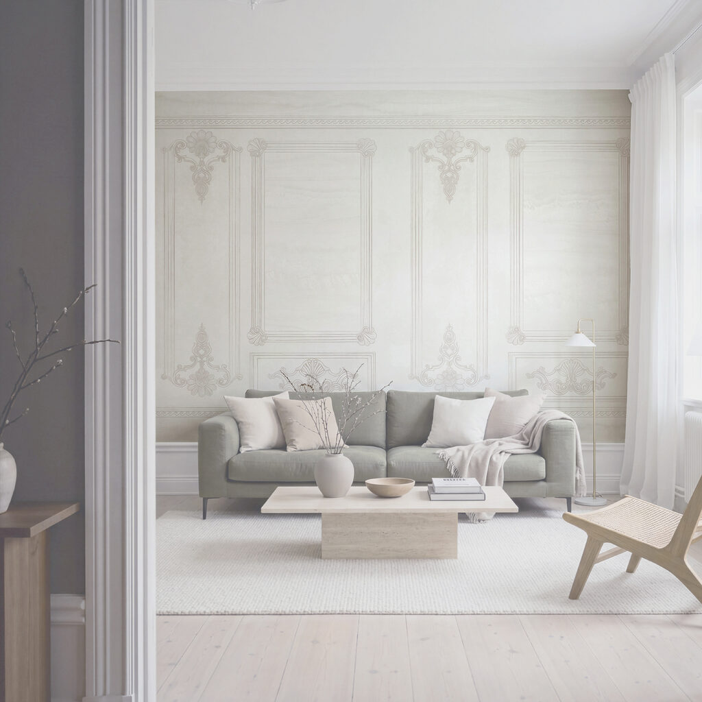 Perete alb cu motive ornamentale Perete alb cu motive ornamentale
