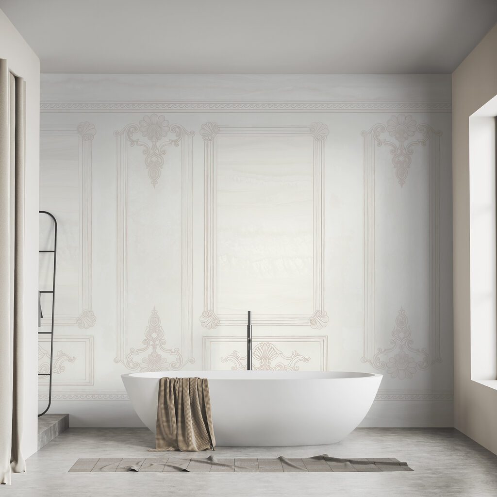 Perete alb cu motive ornamentale Perete alb cu motive ornamentale