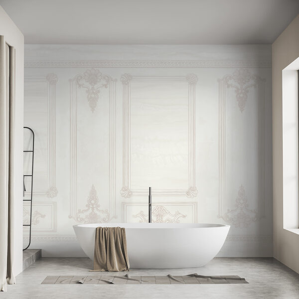 Perete alb cu motive ornamentale Perete alb cu motive ornamentale