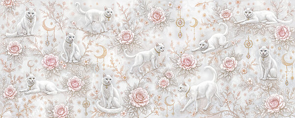 Wallpaper with white cats and flowers Wallpaper with white cats and flowers
