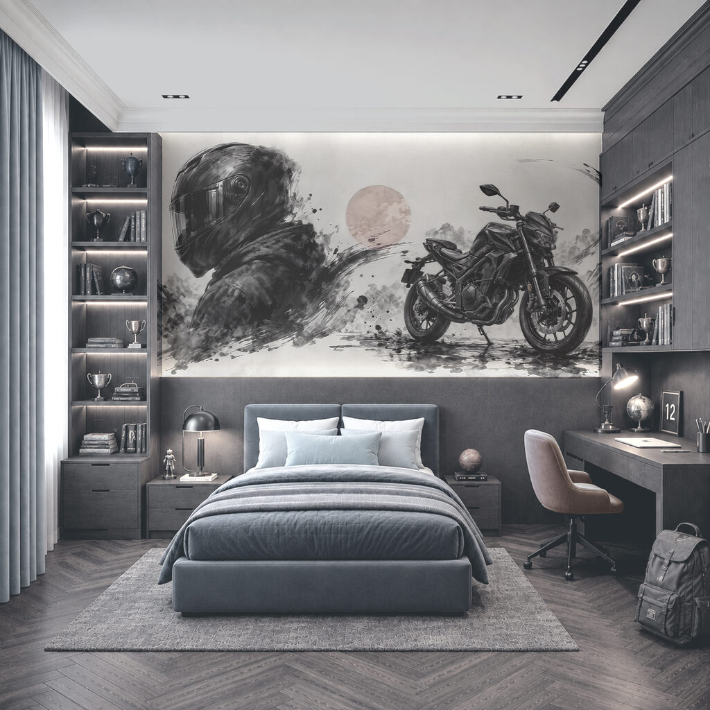 Motocicletă cu o mască neagră Motocicletă cu o mască neagră