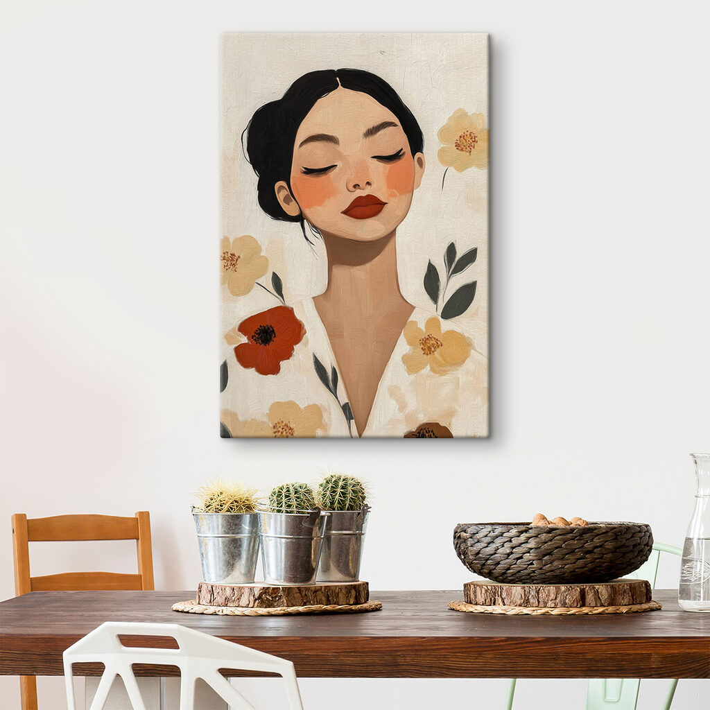 Woman with red lips and flowers Woman with red lips and flowers