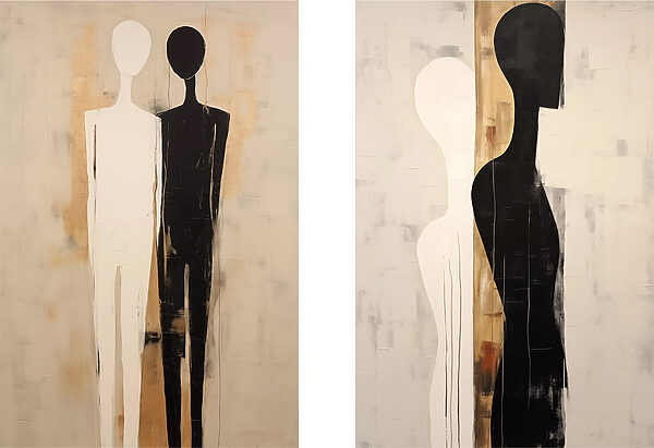 Couple of black and white figures