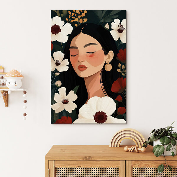 - Serene beauty among blooming flowers