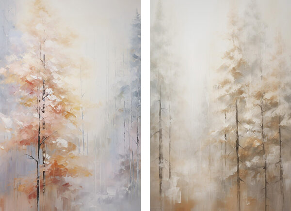 Painting of trees in a forest Painting of trees in a forest