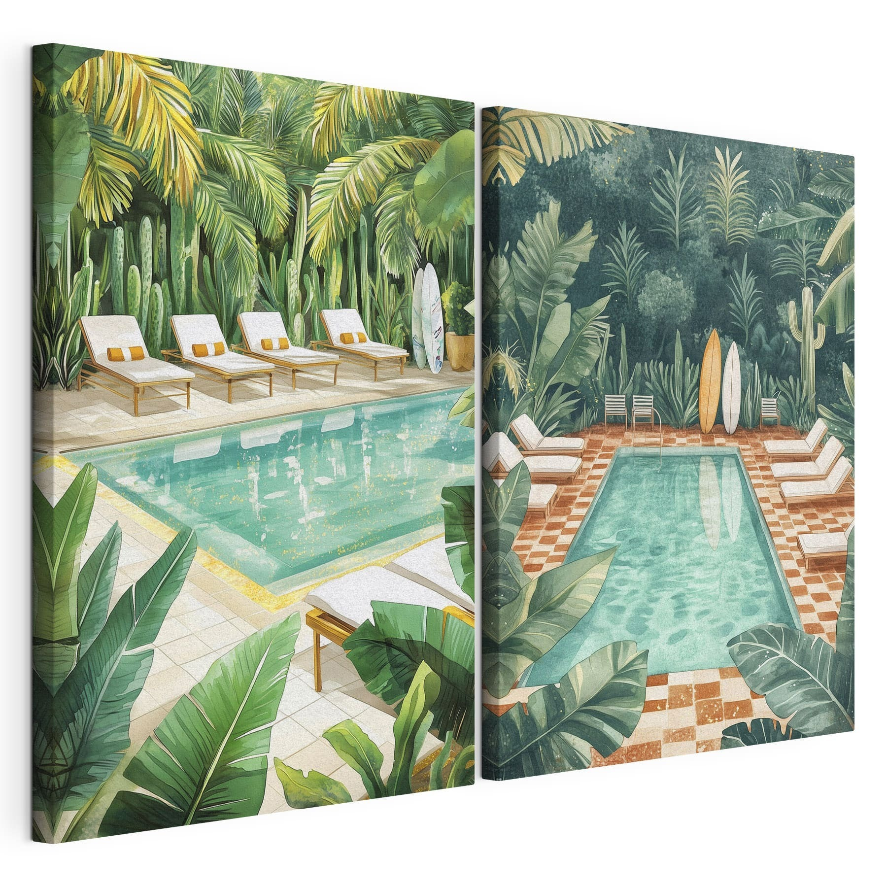 Pool and lounge chairs in a tropical area
