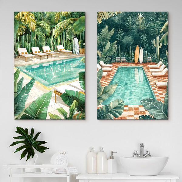 Pool and lounge chairs in a tropical area