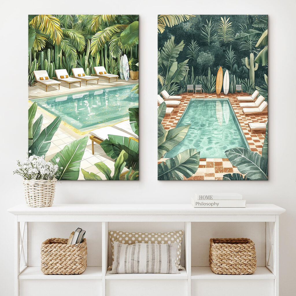 Pool and lounge chairs in a tropical area