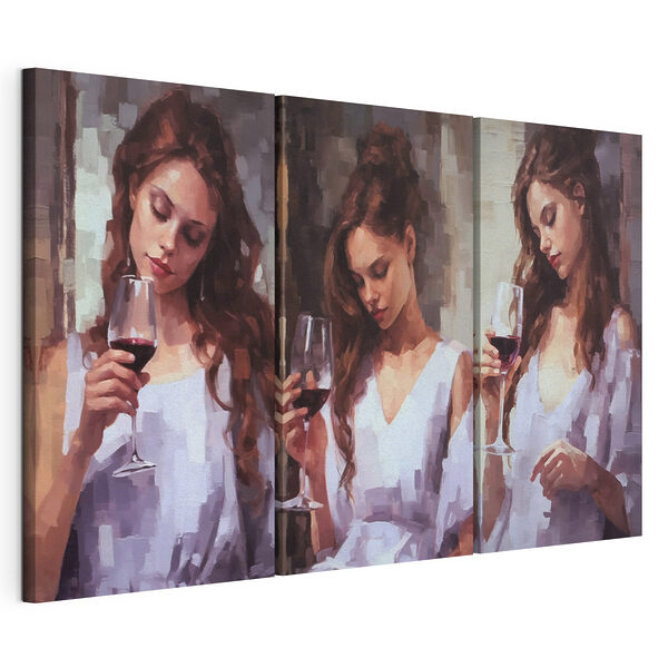 Tablou modular pe pânză Colaj cu o femeie care ține un pahar de vin