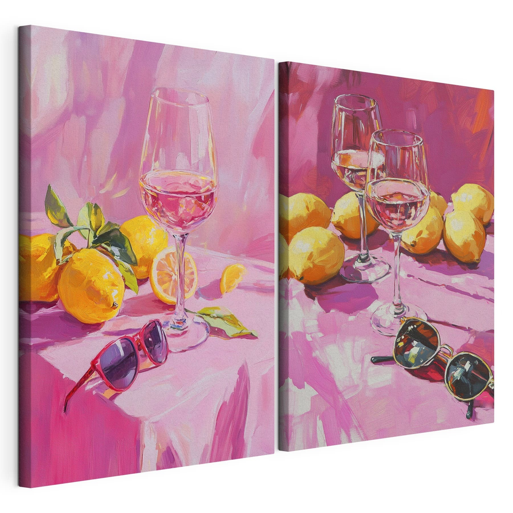 Painting of wine glasses and lemons
