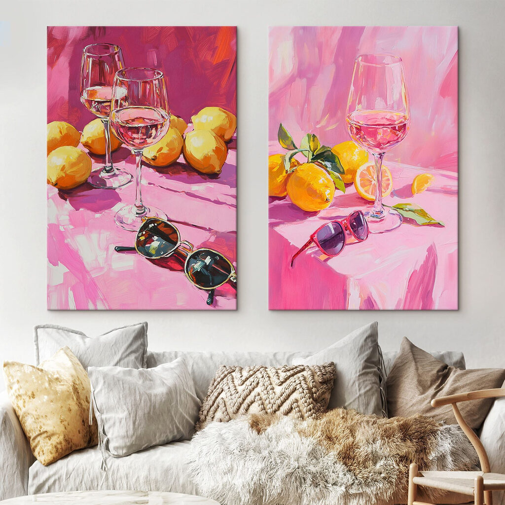 Painting of wine glasses and lemons