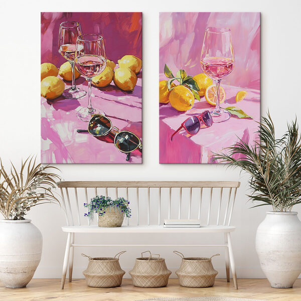 Painting of wine glasses and lemons