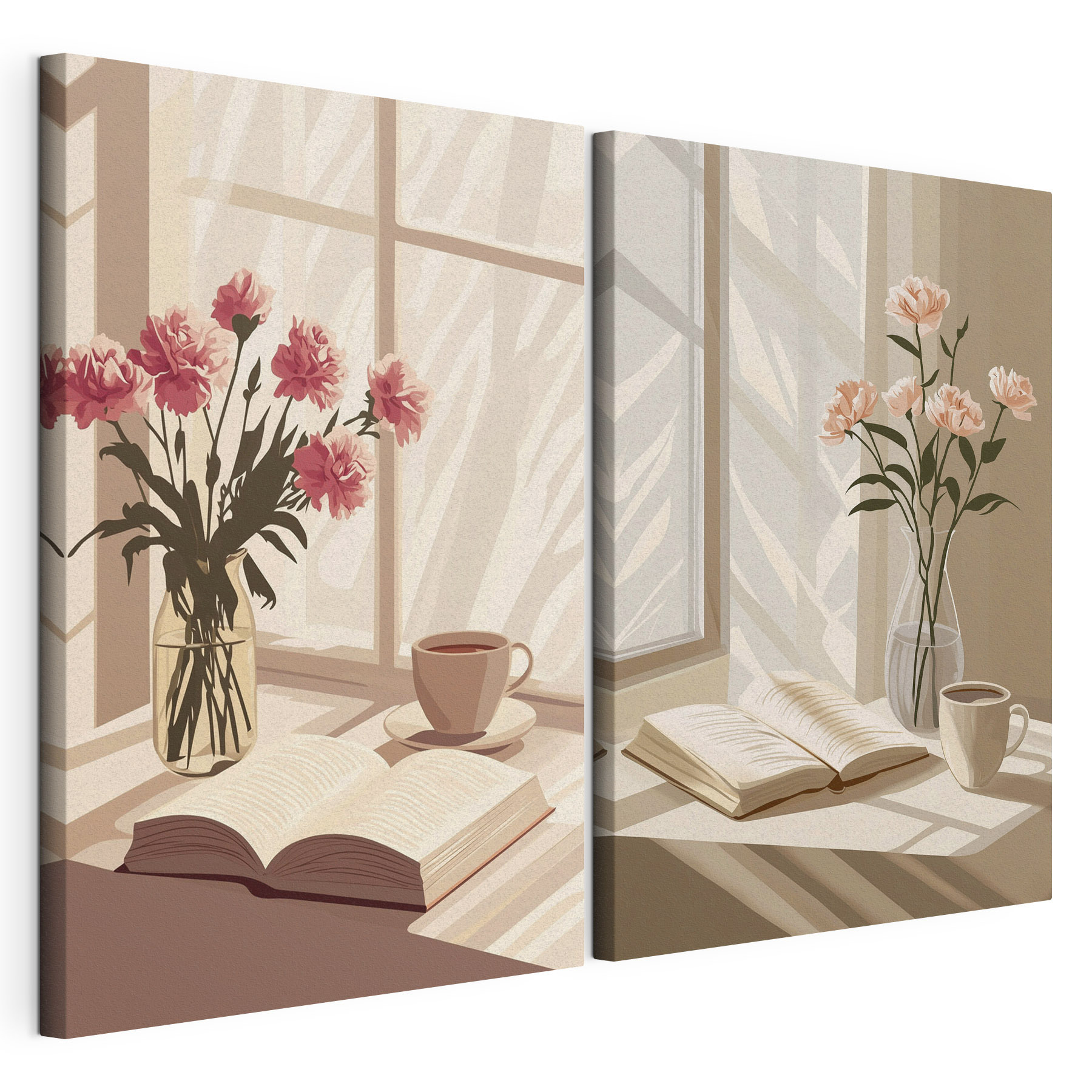 Vase of flowers and a book on a window sill Vase of flowers and a book on a window sill