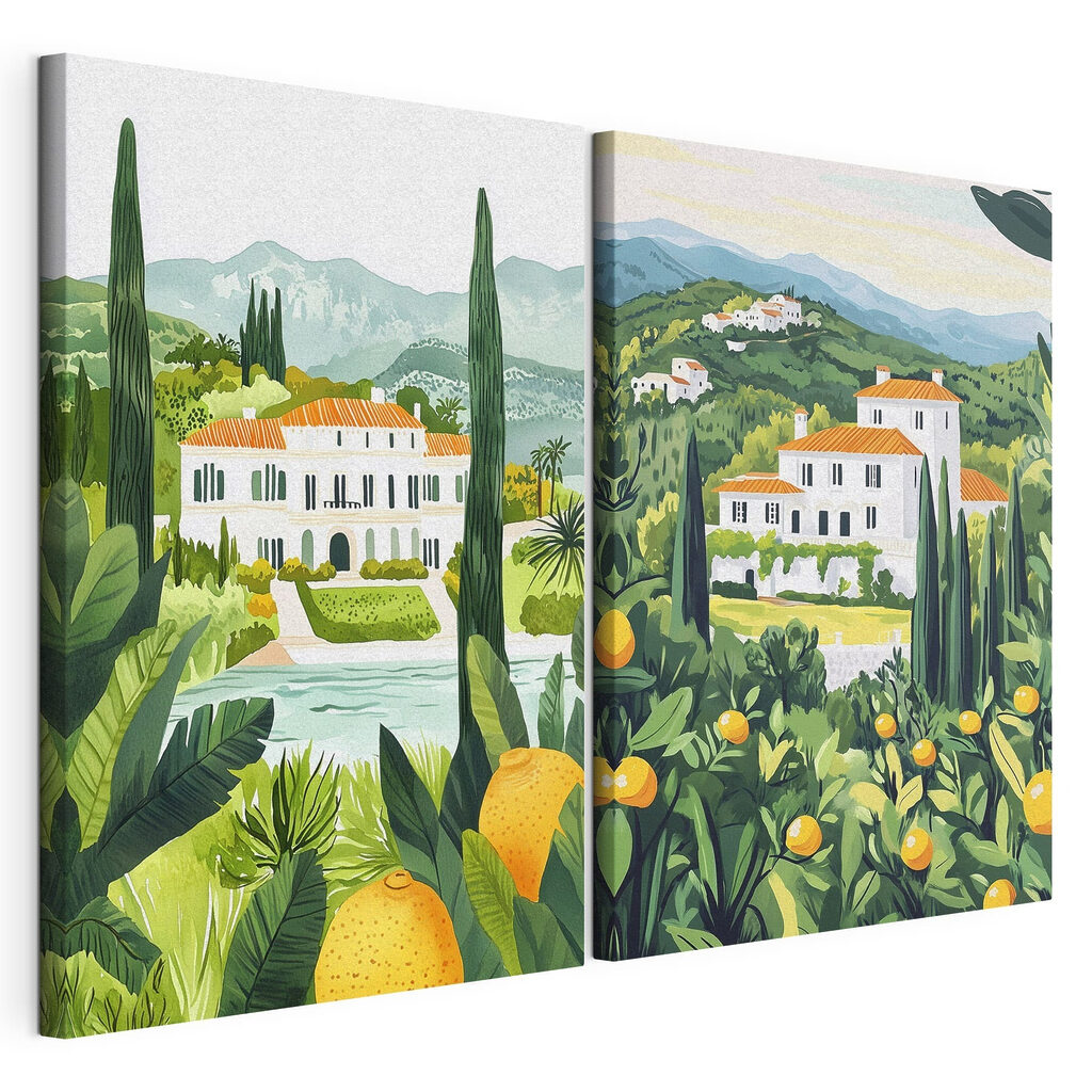 Painting of a house and a river