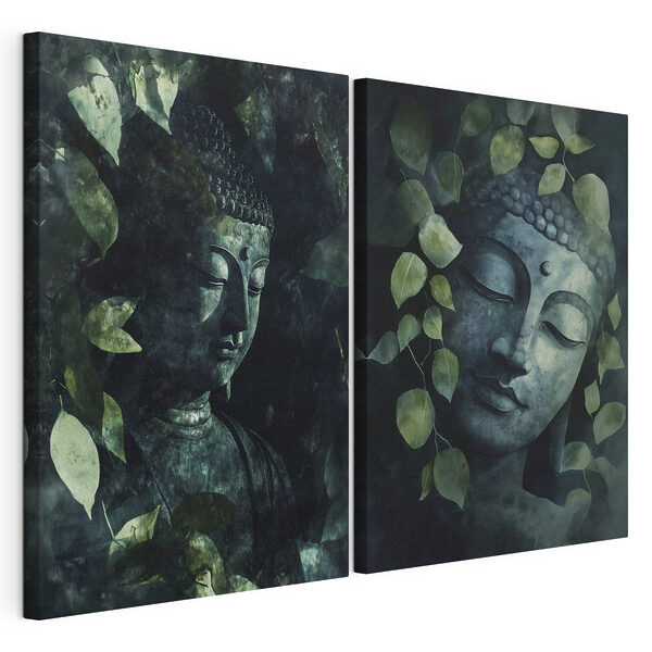 Buddha senin în mijlocul vegetației luxuriante Tablou modular pe pânză Buddha senin în mijlocul vegetației luxuriante