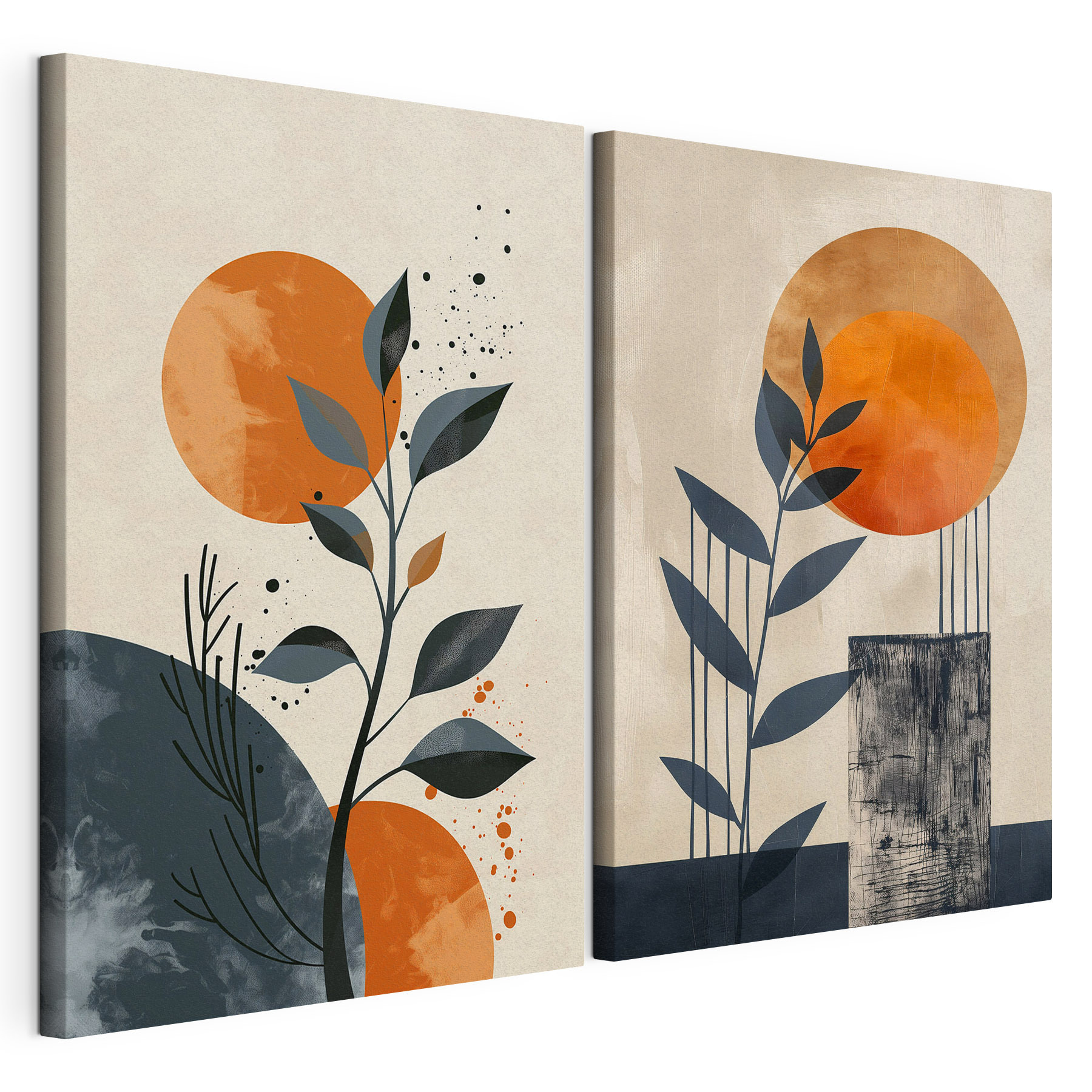 Two paintings of plants and sun Two paintings of plants and sun