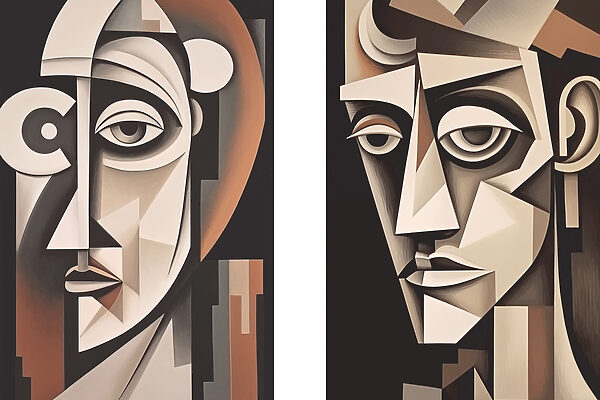 Couple of paintings of a man and woman