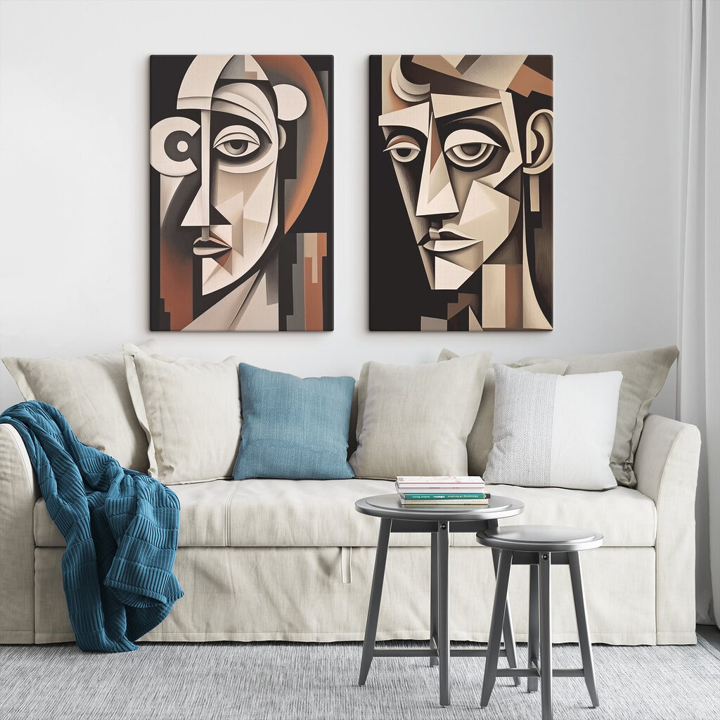 Couple of paintings of a man and woman