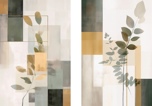 Pair of art pieces of leaves