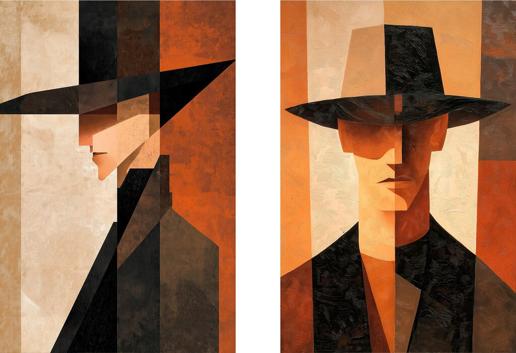 Couple of paintings of a man in a hat Couple of paintings of a man in a hat
