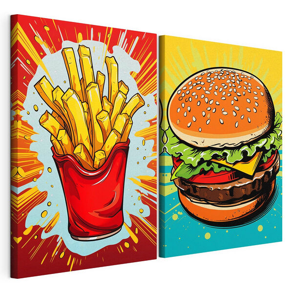 Burger and fries in a red bag Burger and fries in a red bag