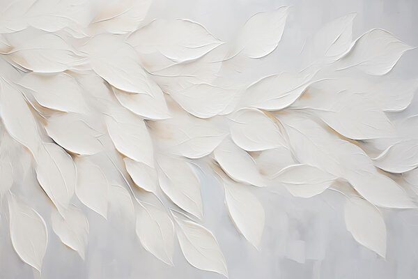 White leaf painting on a white surface