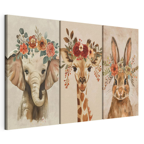 Colaj cu animale care au flori pe cap Tablou modular pe pânză Colaj cu animale care au flori pe cap