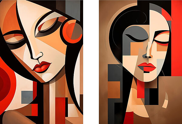 Two paintings of women with different colors Two paintings of women with different colors