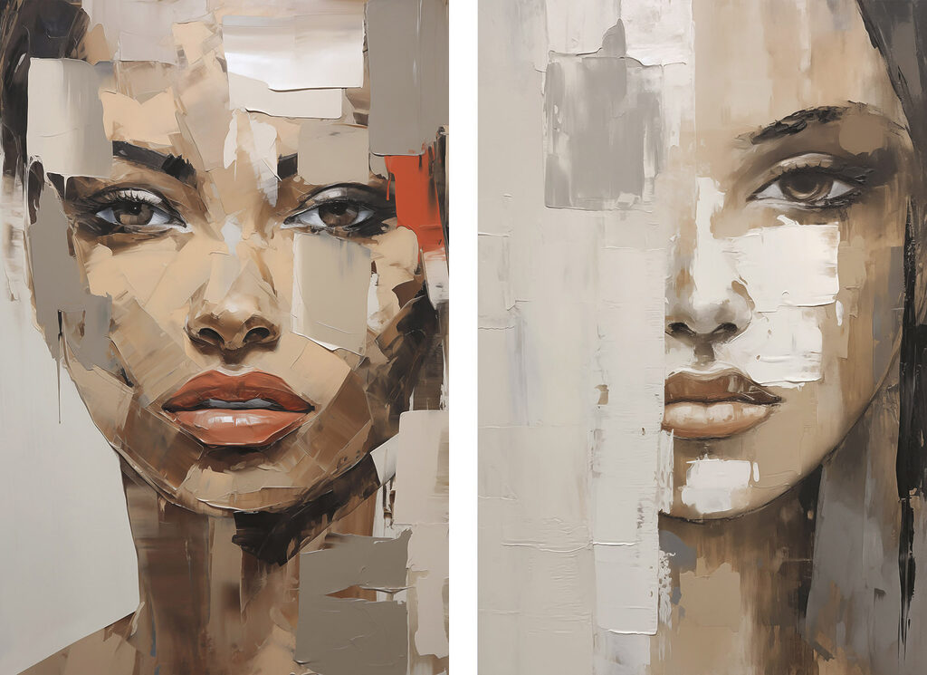 Two paintings of a woman's face