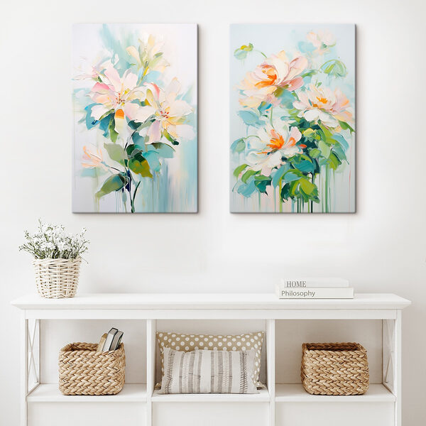 Painting of flowers on a white surface