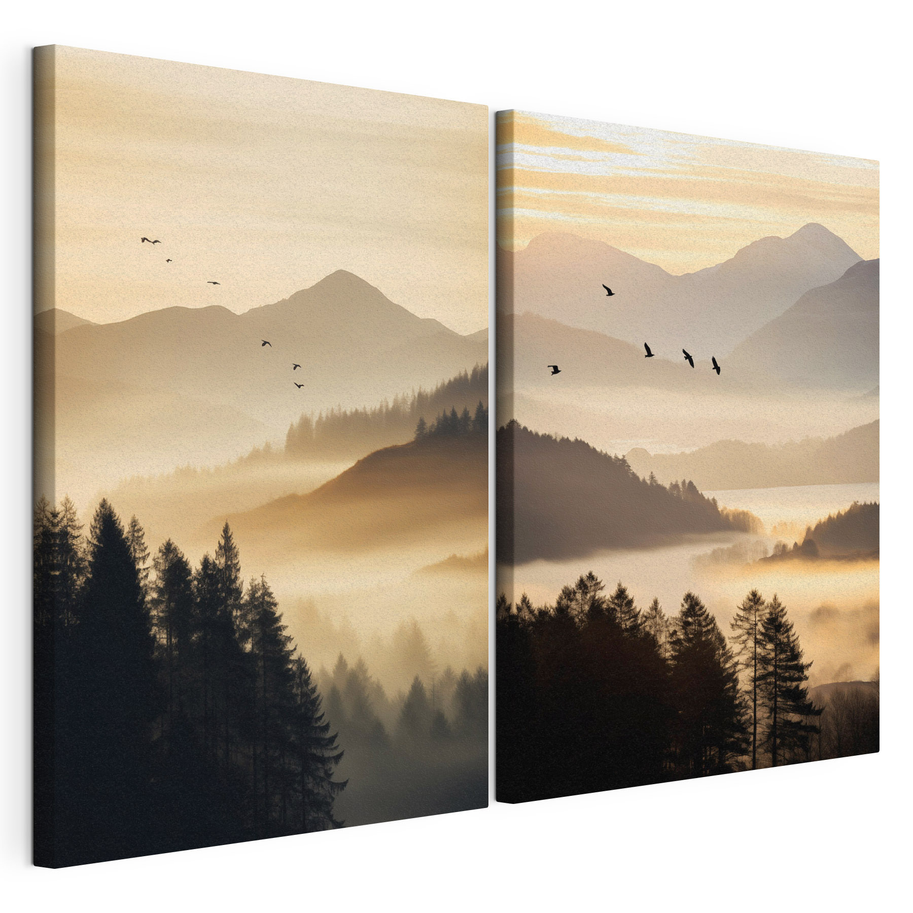 Birds flying over a valley