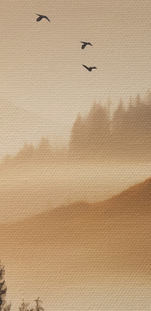 Birds flying over a valley