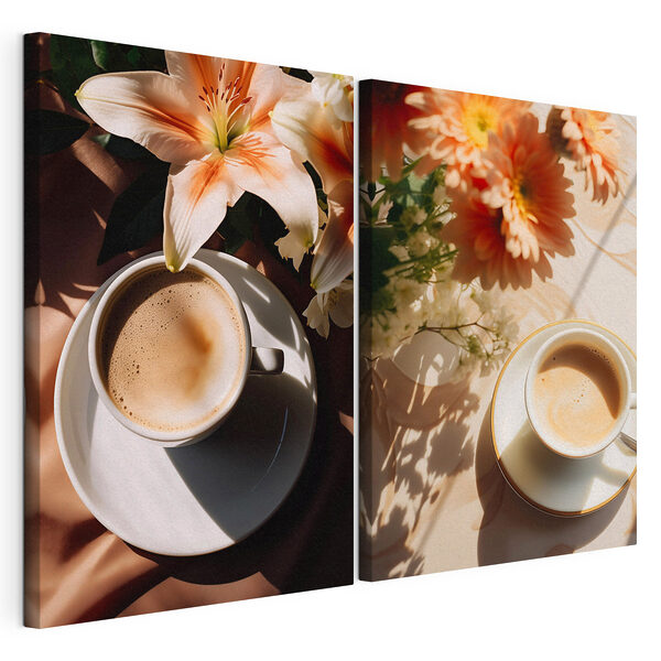 O ceașcă de cafea cu flori Tablou modular pe pânză O ceașcă de cafea cu flori