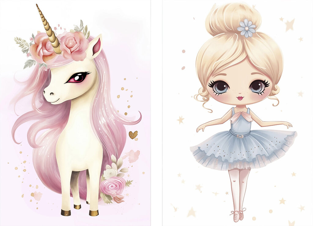 Two posters of a unicorn and a unicorn