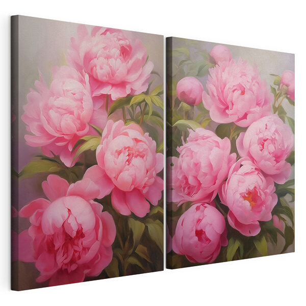 Tablou modular pe pânză Bujori roz înfloriți, scăldați într-o lumină blândă