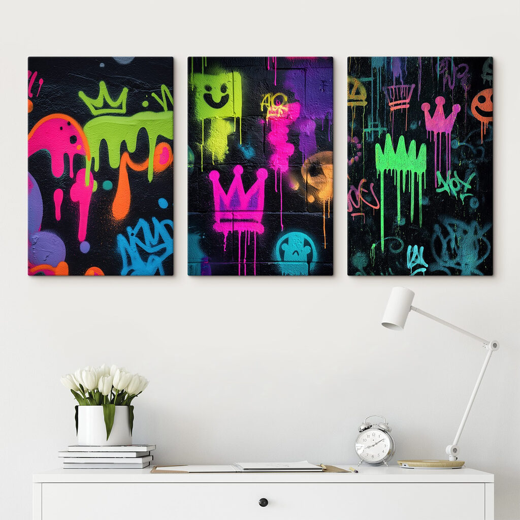 Vibrant street art with playful designs Vibrant street art with playful designs
