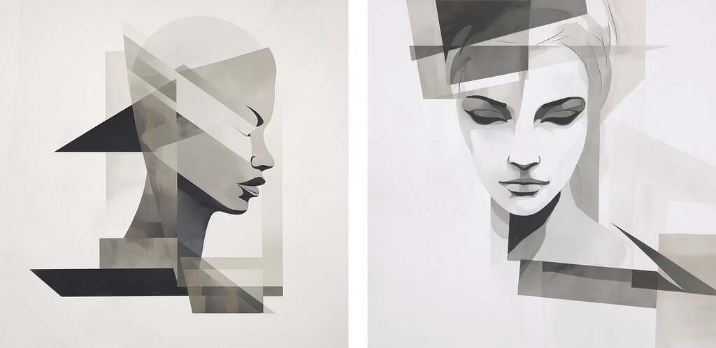 Two paintings of a woman's face