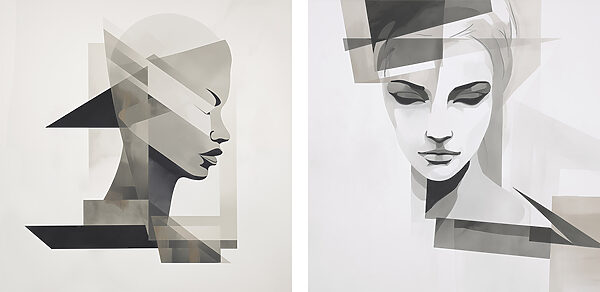 Two paintings of a woman's face