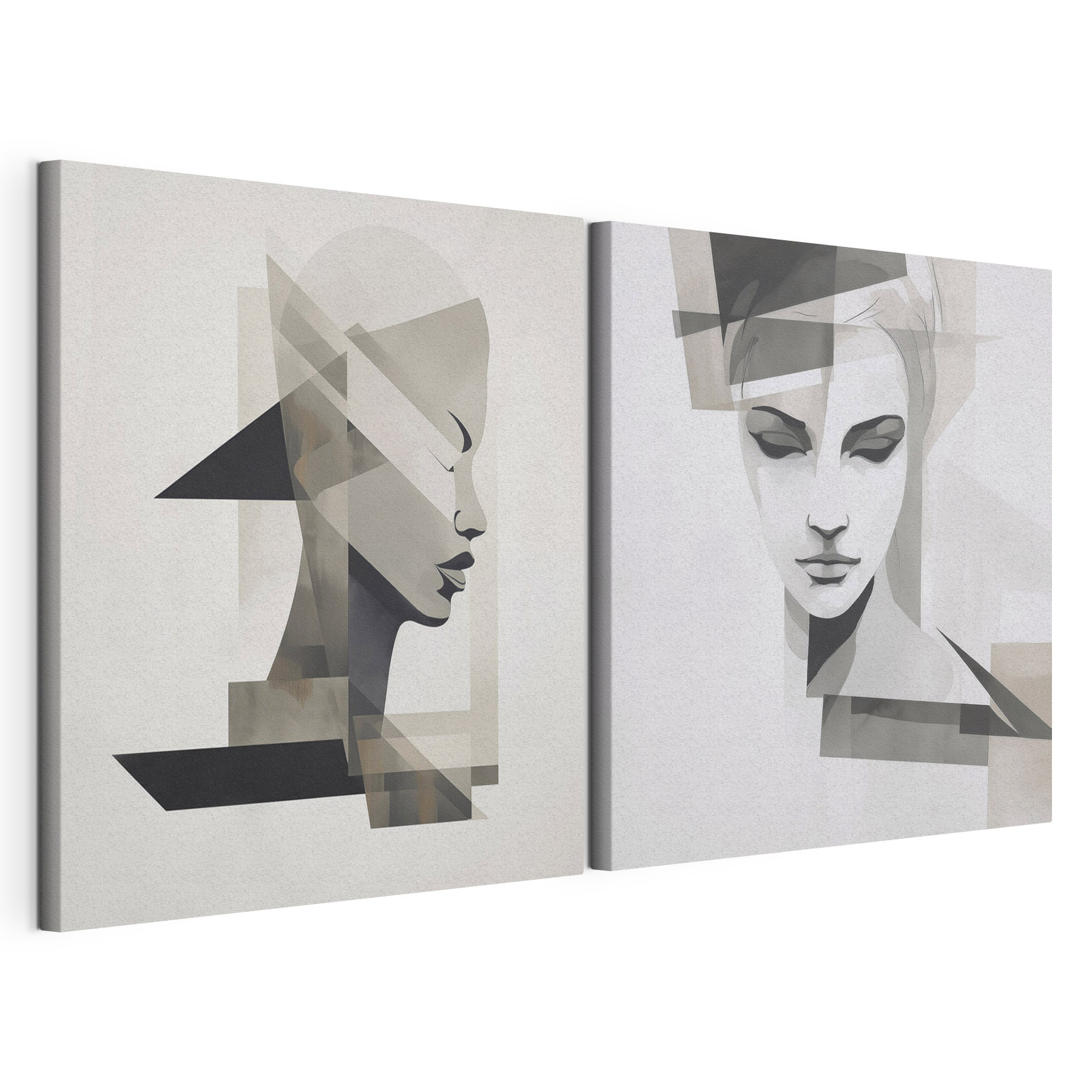 Two paintings of a woman's face