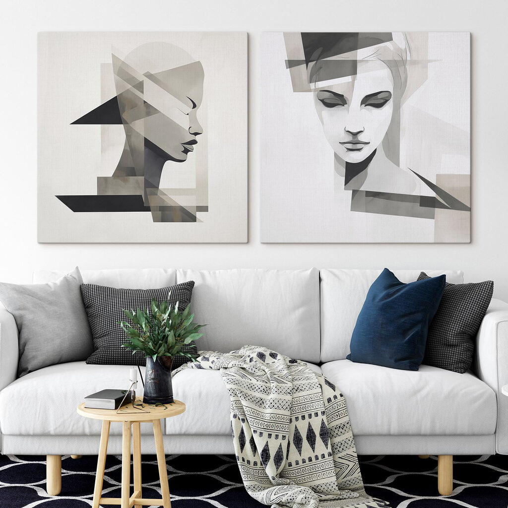 Two paintings of a woman's face
