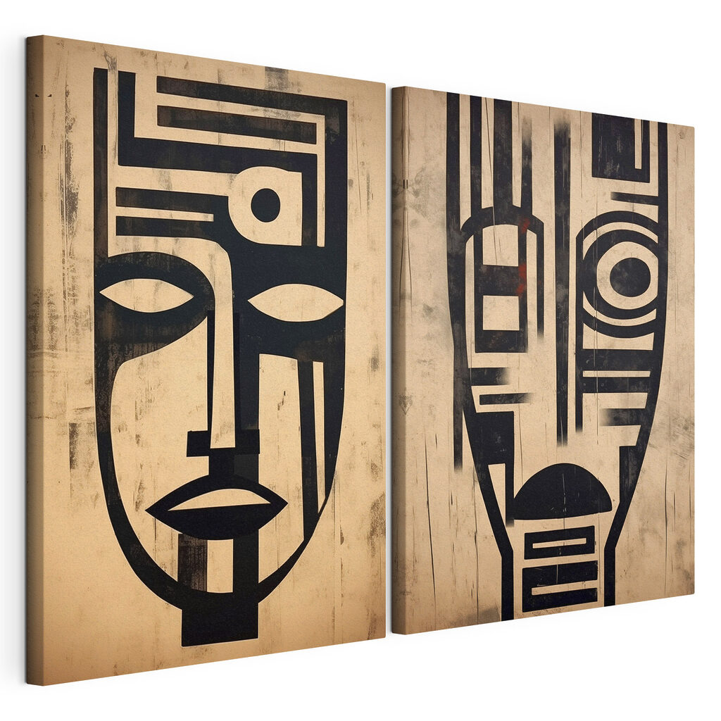 Abstract faces in contrasting designs Abstract faces in contrasting designs