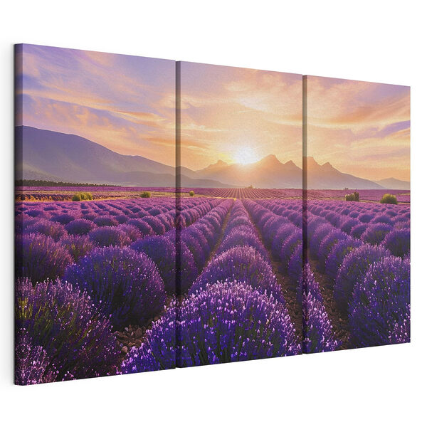 Tablou modular pe pânză Câmp de lavandă cu munții în fundal