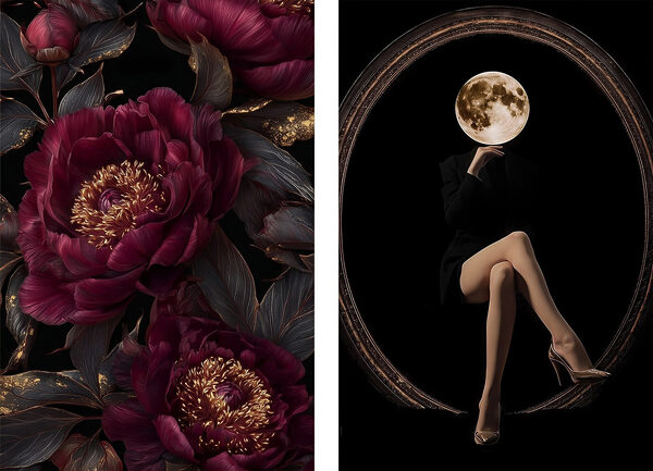 Collage of a woman sitting on a flower