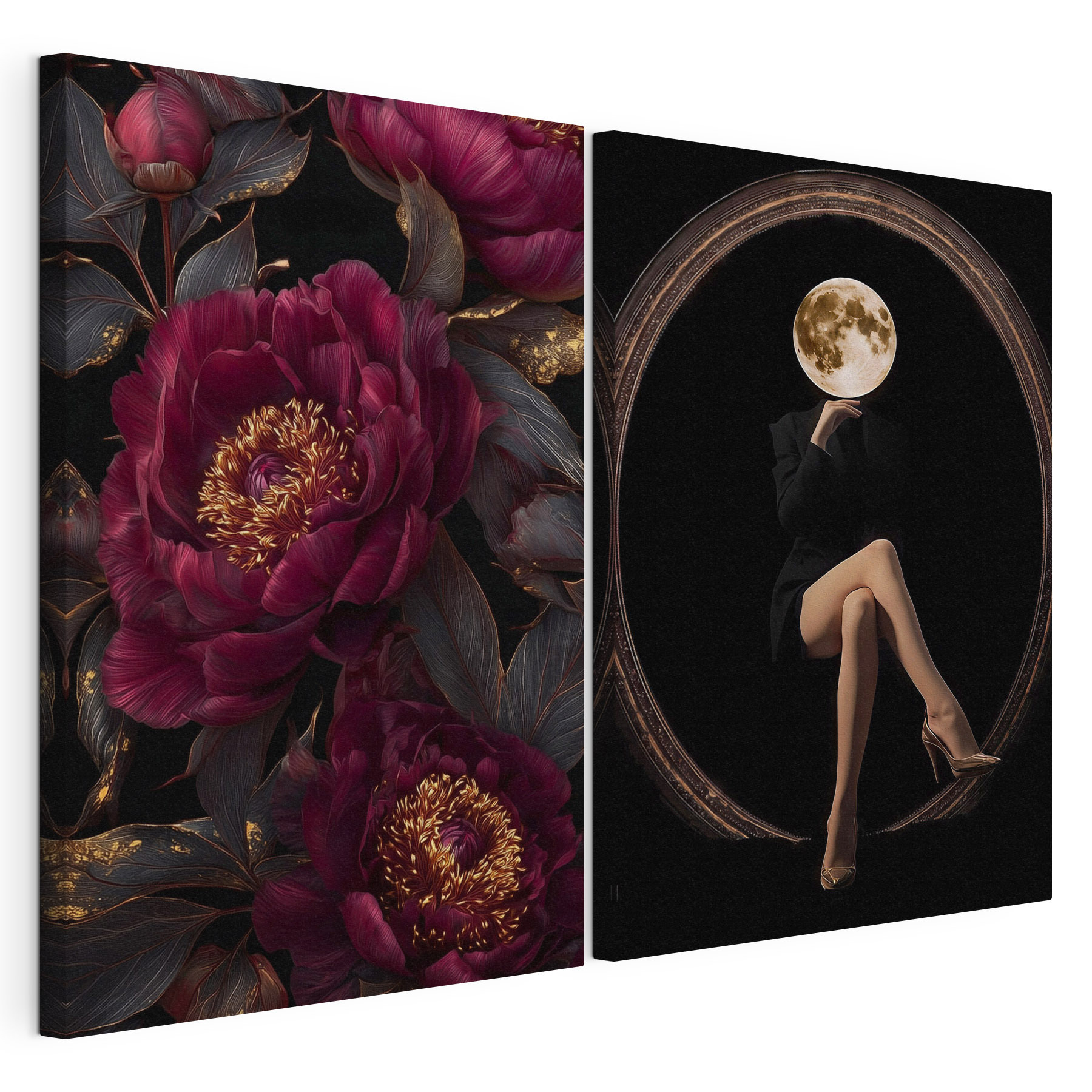 Collage of a woman sitting on a flower