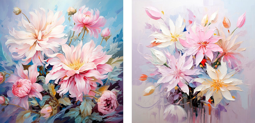 Painting of flowers on canvas
